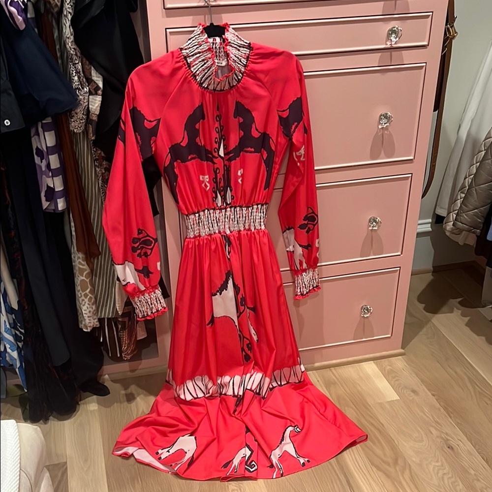 Red Ruffled Ruched Resort Gown